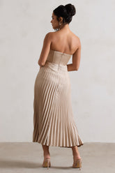 Champagne Satin Corset Style Midi Dress
